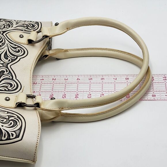 Trinity Ranch Western Floral Embossed Leather White Tote Bag - Picture 15 of 16